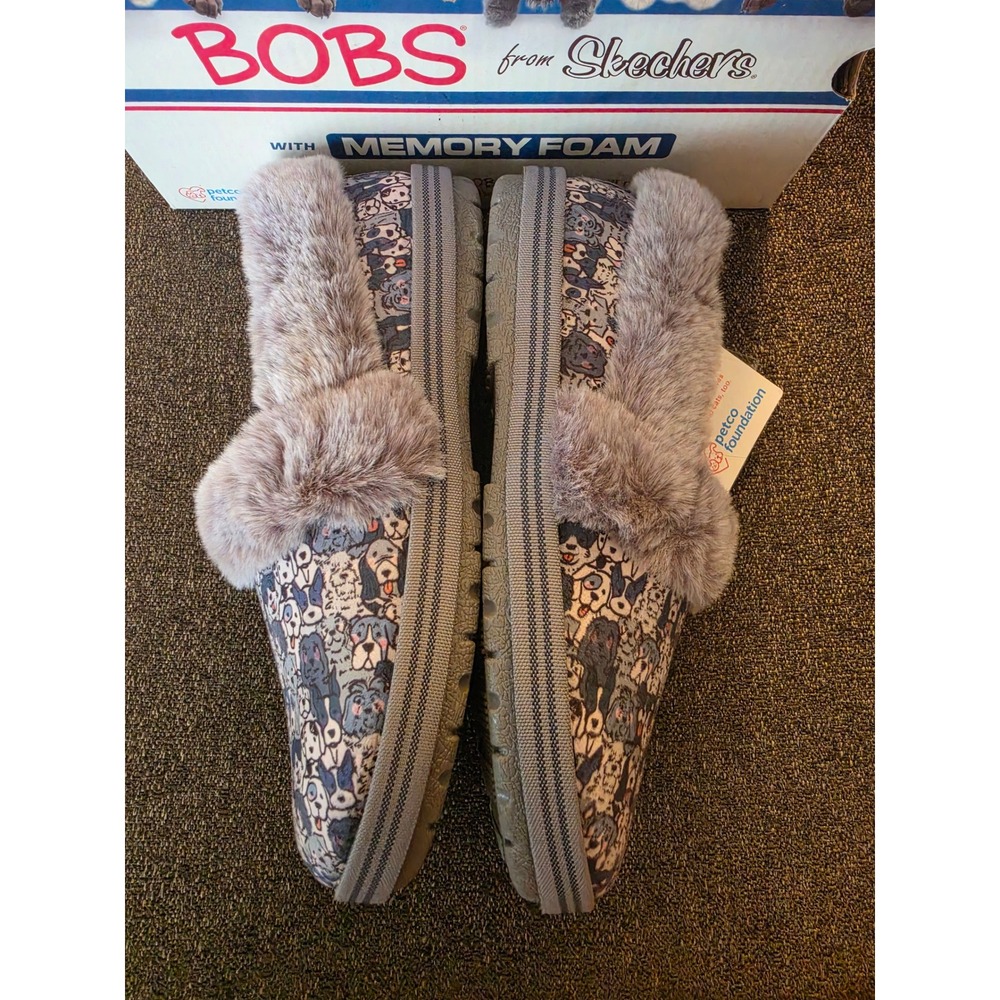 Skechers BOBS Too Cozy Woof Lodge Dog Print Slippers Navy Multi 113480 Womens 6 - Picture 7 of 9
